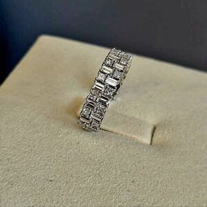 Solid 14k gold lab princess and baguette diamond band